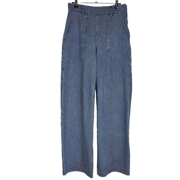Loup Simone Hi-Rise Wide Leg Pinstripe Jeans Size XS Modern Preppy Blue White - Picture 1 of 11